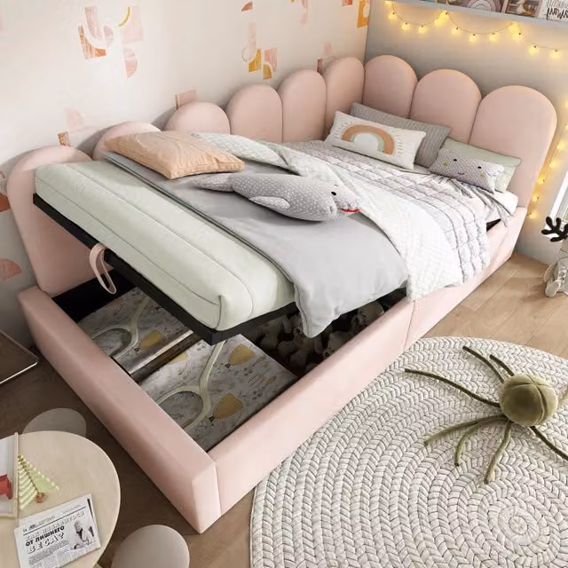 Tagesbett con funzione contenitore velluto rosa 90x200 cm
