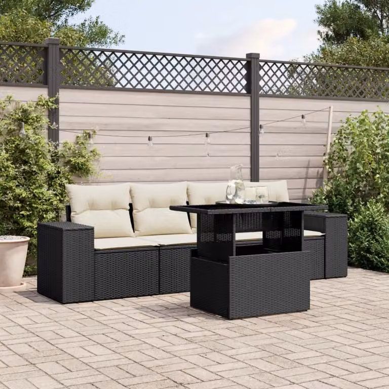 Maison Exclusive - Set Divani da Giardino 5 pz con Cuscini in Polyrattan Nero