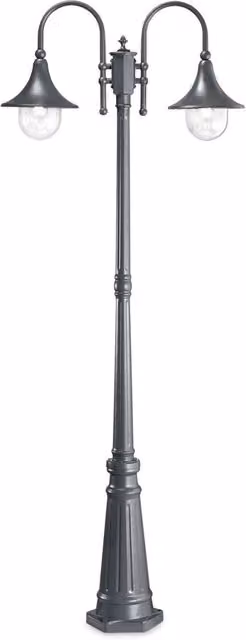Lampione Esterno Rustico-Country Cima Alluminio Antracite 2 Luci E27