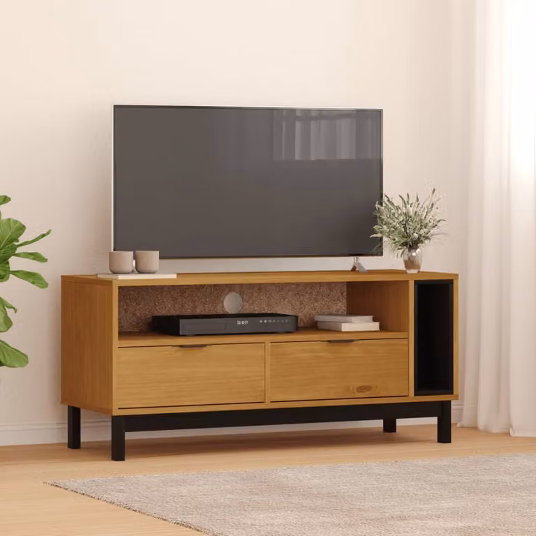 Mobile TV FLAM vidaXL in legno massello di pino, colore marrone, L 110 cm x P 40 cm x H 50 cm