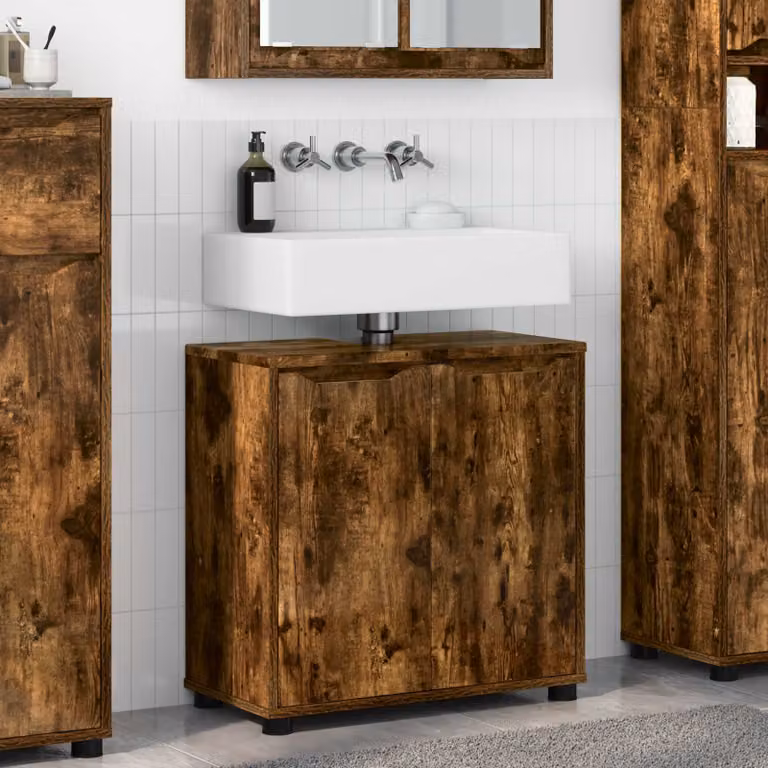 Mobile per lavabo da bagno vidaXL in stile moderno, colore marrone rovere fumé, L: 60 cm, P: 30 cm, H: 60 cm