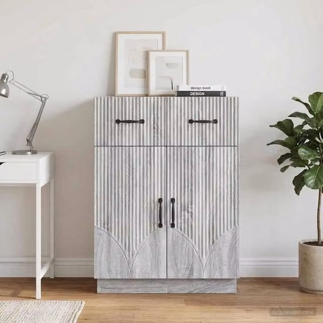 Credenza moderna vidaXL in legno ingegnerizzato grigio L: 66 cm, P: 34,5 cm, H: 87 cm