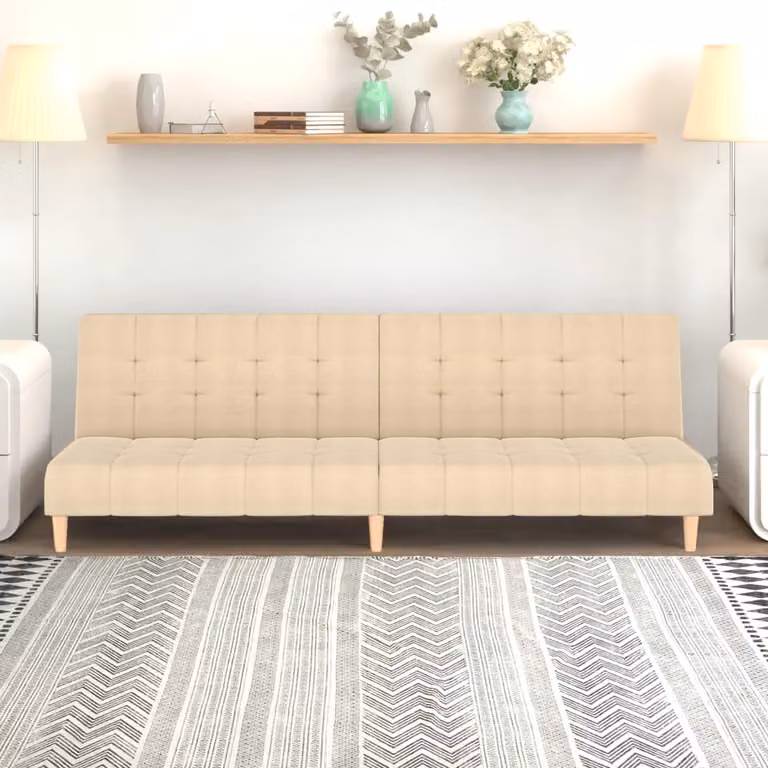 vidaXL Divano Letto Click-Clack Moderno in Tessuto Beige con Struttura in Legno Solido e Poggiatesta Regolabile, L/P/H: 200 x 90 x 69 cm