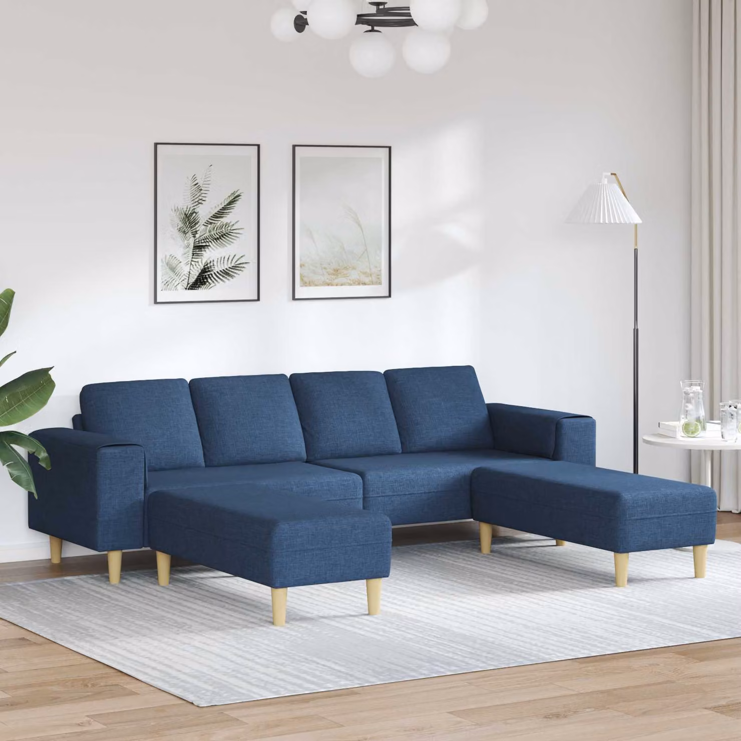 Set di divani da soggiorno vidaXL in tessuto blu, composizione a 3 pezzi con design minimalista e cuscini inclusi