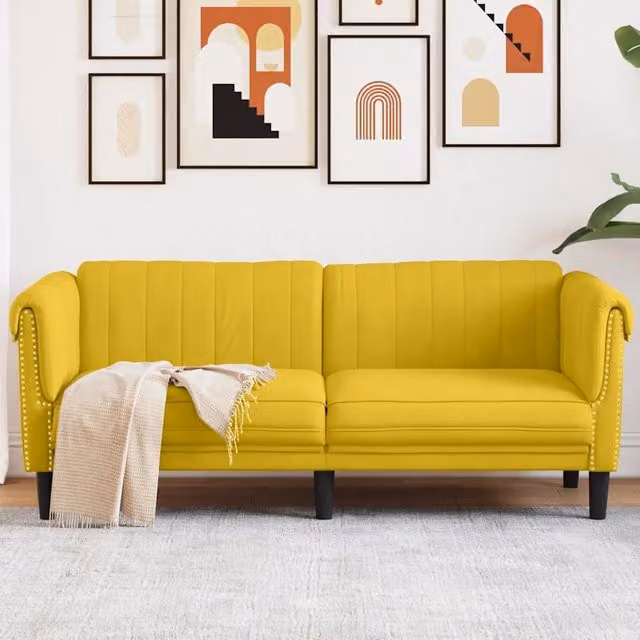 Divano a 2 Posti-Sofa 2 Posti Giallo in Velluto