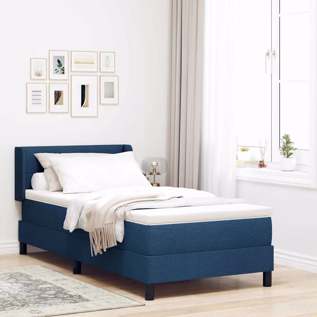 Letto a molle con testiera vidaXL in tessuto blu, L 190 x P 90 cm