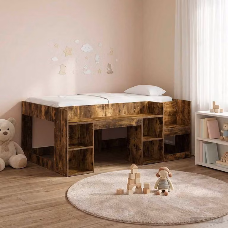 vidaXL Letto Singolo Rialzato per Bambini con Ripostiglio e Scala, Colore Marrone, L/P/H: 160 x 80 x 163 cm