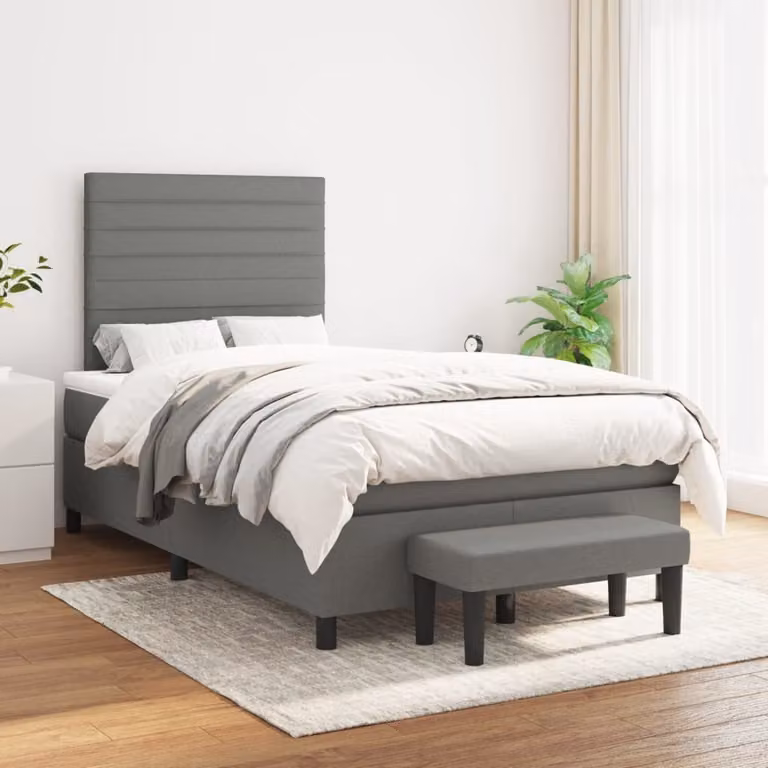 The Living Store Letto a molle con materasso grigio scuro 120x200 cm in tessuto