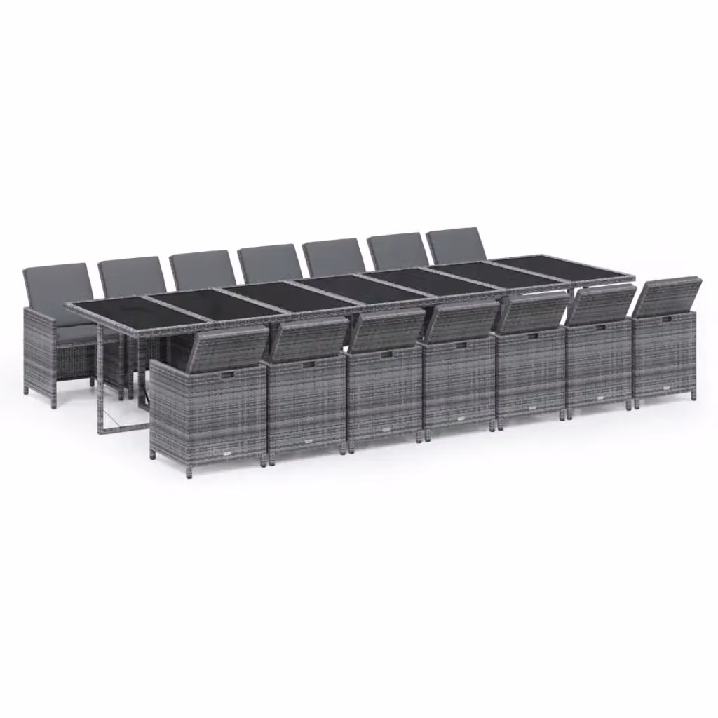 Set Pranzo da Giardino vidaXL in Polyrattan Grigio e Nero con Tavolo in Vetro e 15 Pezzi – 2
