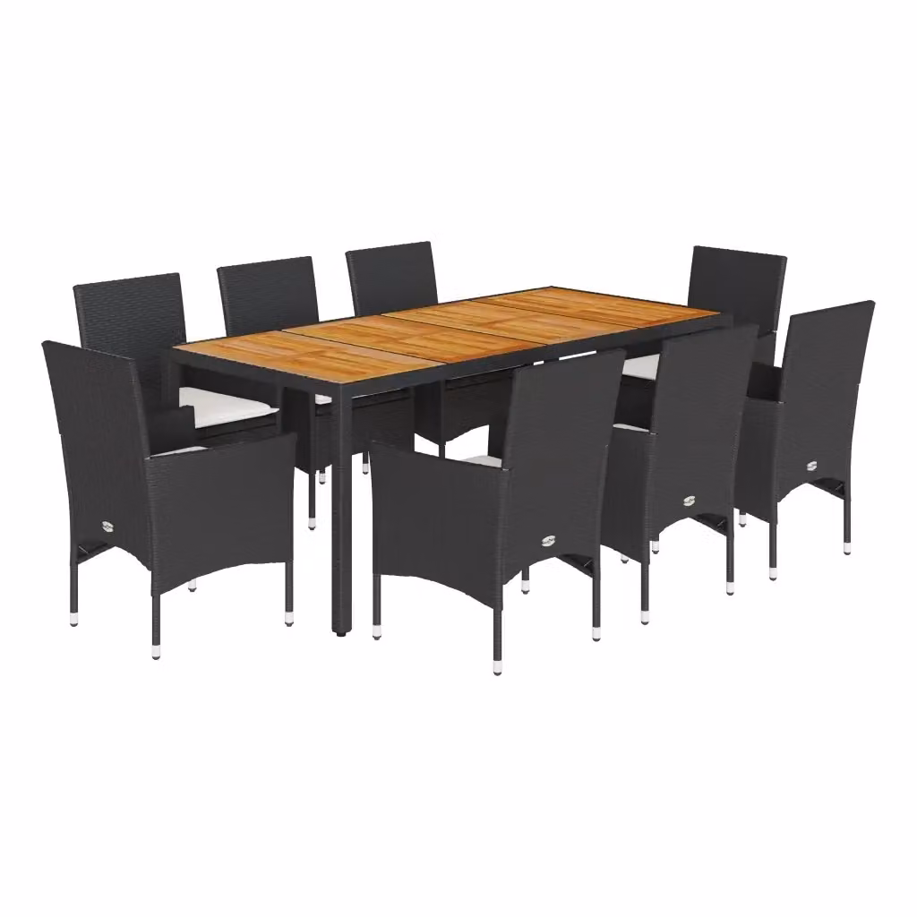 vidaXL Set Pranzo da Giardino 9 pz in Polyrattan e Legno di Acacia Nero con Cuscini Beige – 2