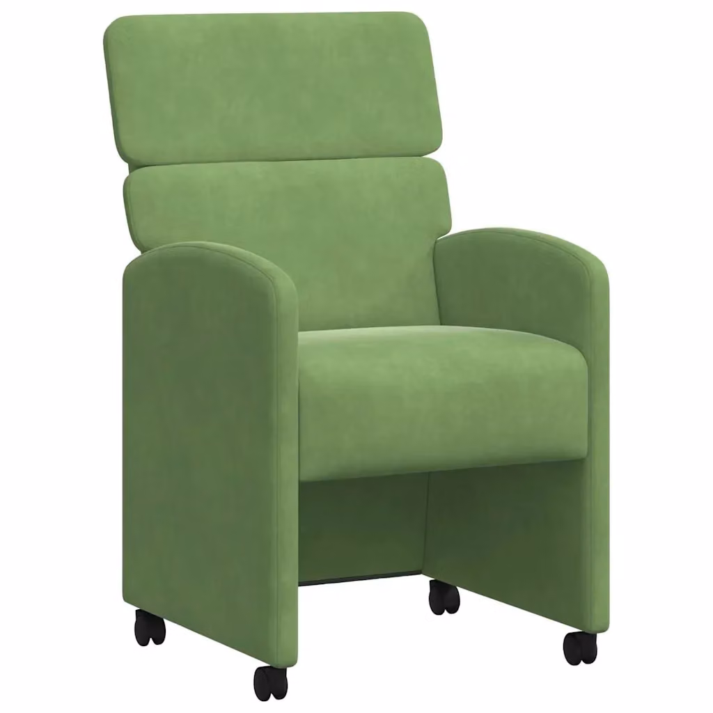 Set di 2 sedie da pranzo vidaXL in velluto verde chiaro con ruote e braccioli, L: 58 cm, P: 65 cm, H: 98 cm – 2