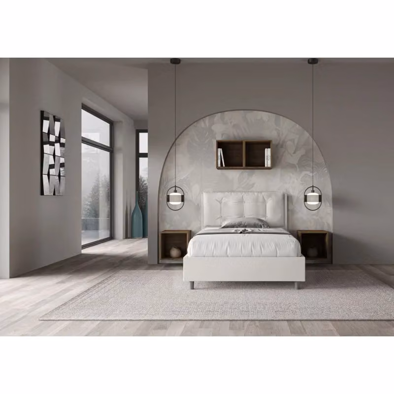 Letto imbottito con contenitore Ityhome in similpelle bianco, L/P/H: 120 x 200 x 135 cm – 2