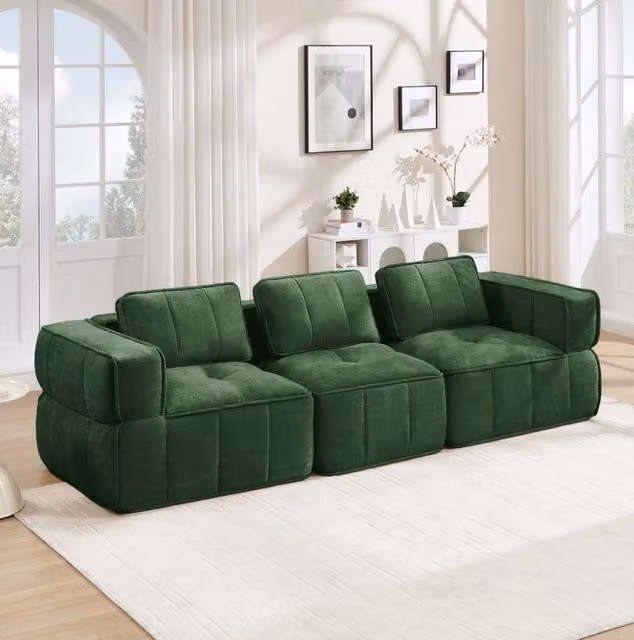 Divano modulare in poliestere verde 271x93x67 cm