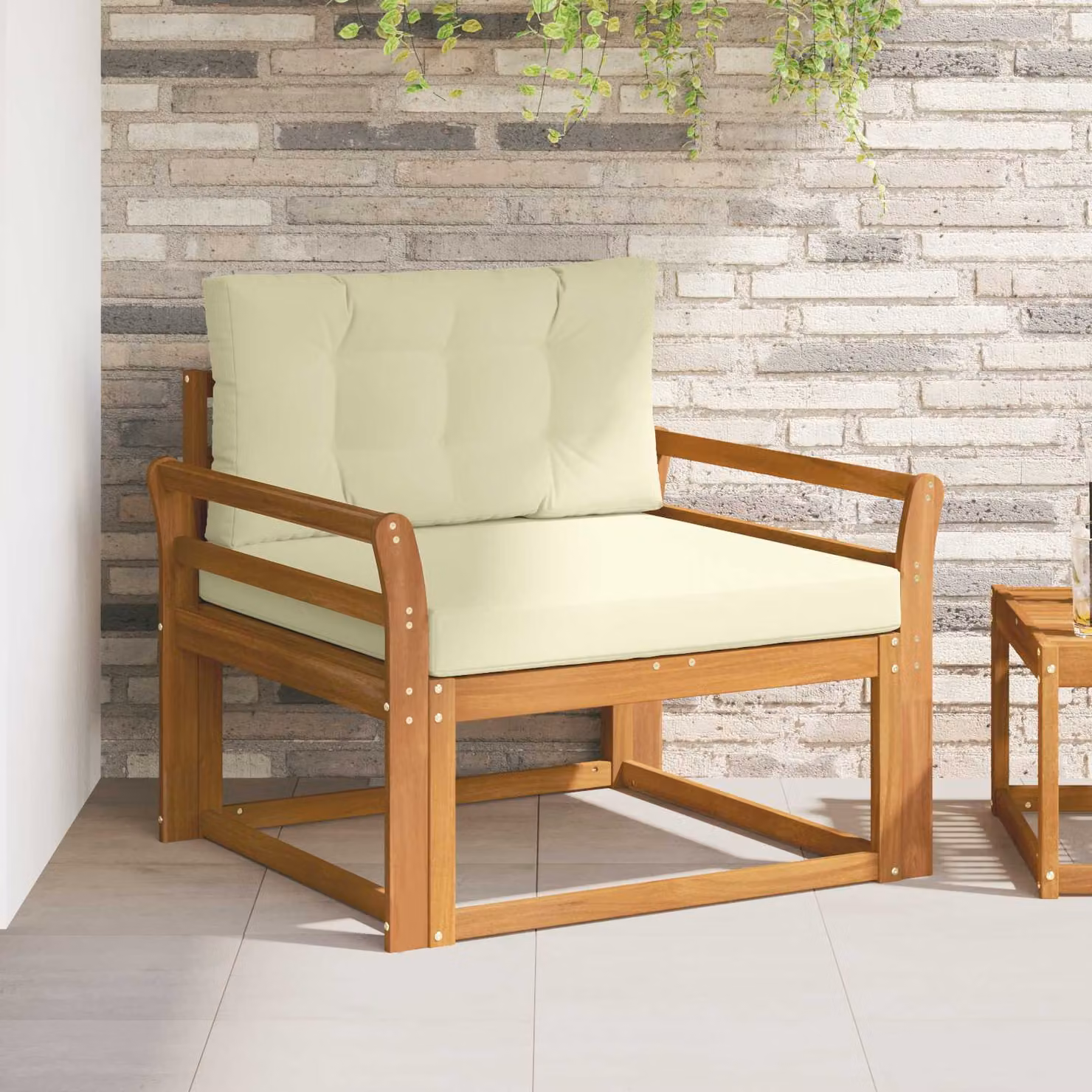 vidaXL Divano centrale da esterno moderno in legno di acacia naturale con tessuto beige