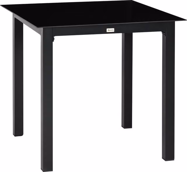 Outsunny Tavolo da giardino quadrato per 4 persone con piano in vetro temperato e struttura in alluminio nero L 80 cm x P 80 cm x H 74 cm