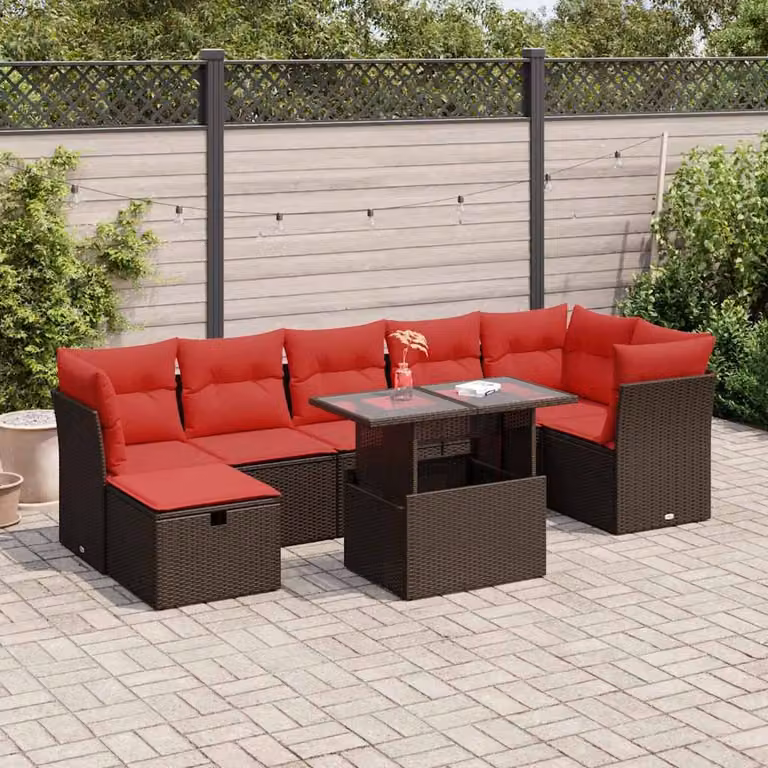 Maison Exclusive - Set Divani da Giardino con Cuscini 8 pz Marrone Polyrattan