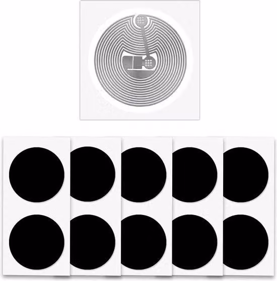 Etichette NFC NTAG215 Zaro Nere, 100 Pezzi, Formato Rotondo 25mm, Memoria 504 Byte, Programmabili e Compatibili con TagMo, Frequenza 1356 MHz