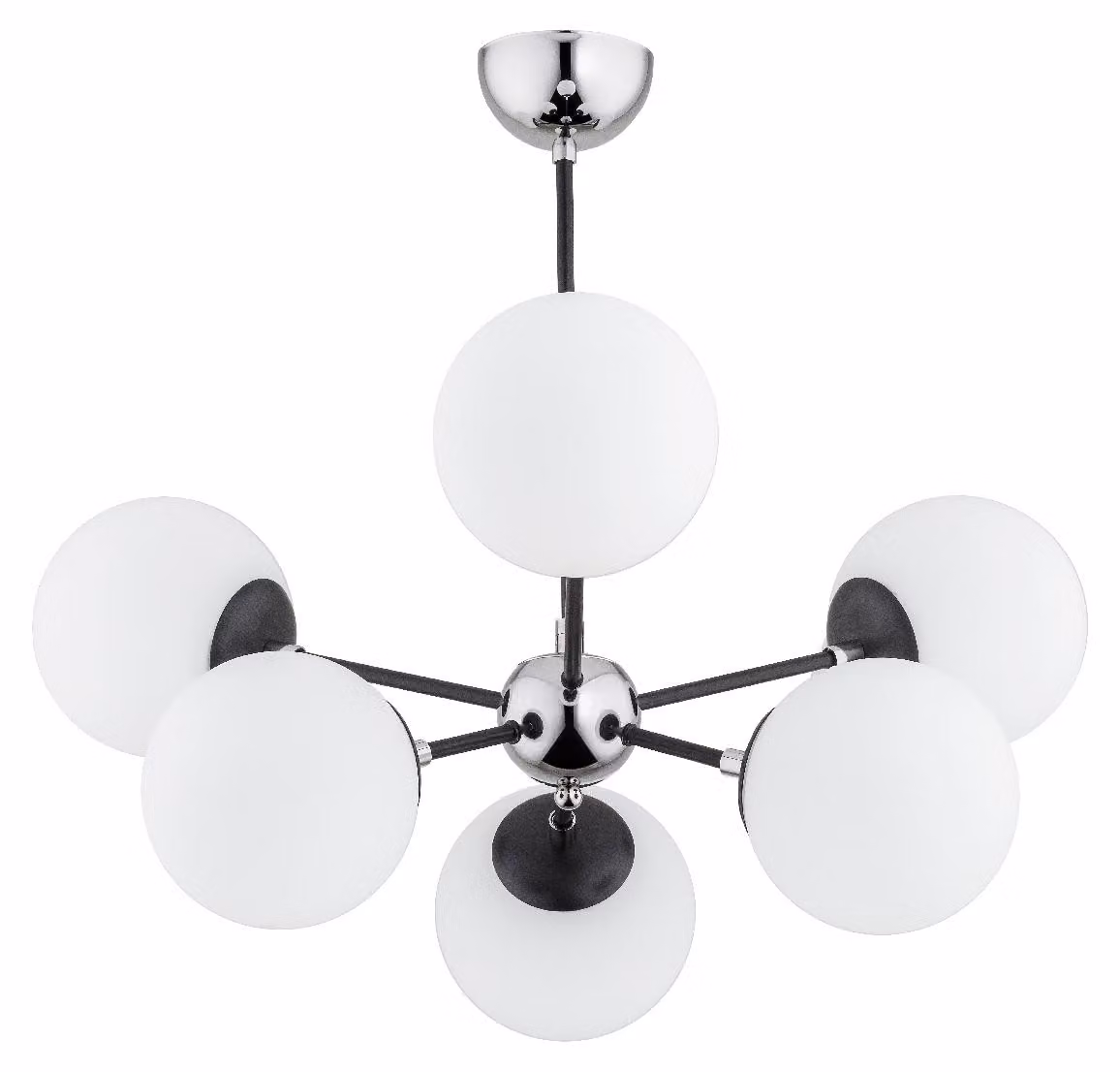 Lampada a sospensione SANDY cromata, bianco e nero, 6xE14x10W, vetro, dimensioni: 56x63x63 cm, IP20, Alfa
