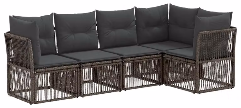 Set di divani da giardino, 5 pezzi, grigio, rattan sintetico
