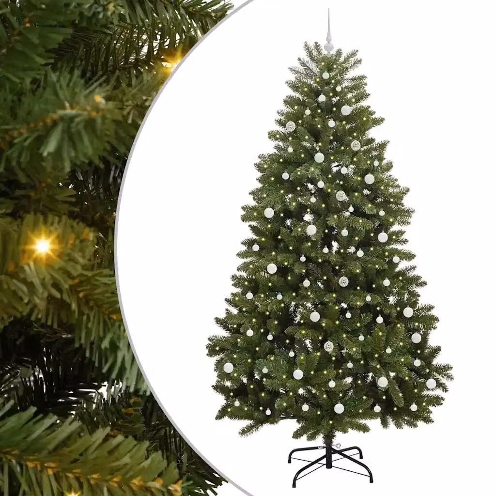 Albero di Natale artificiale moderno vidaXL verde con 300 LED bianco caldo in PVC e metallo, Altezza: 240 cm – 2
