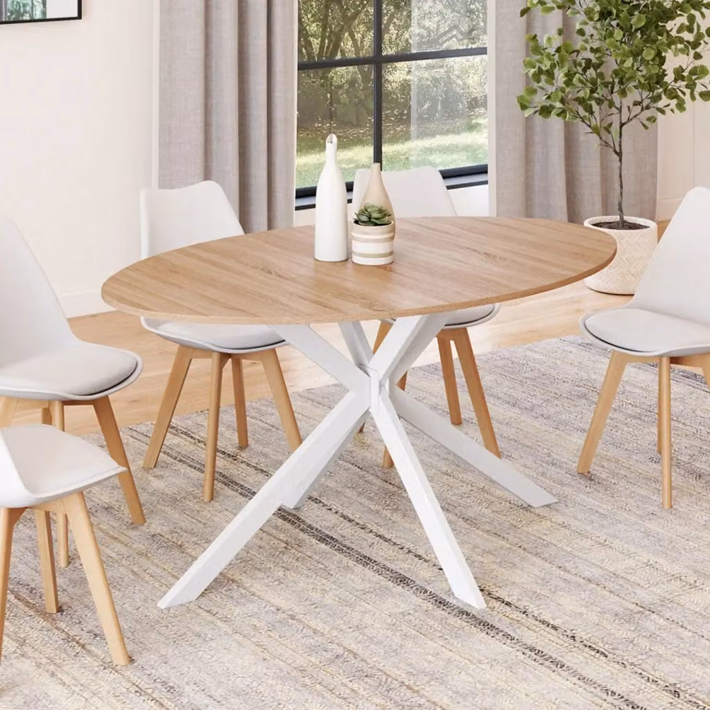 Tavolo da pranzo ovale IDMarket ALIX per 8 persone in stile industriale con struttura in legno e metallo, colore bianco e marrone – 2