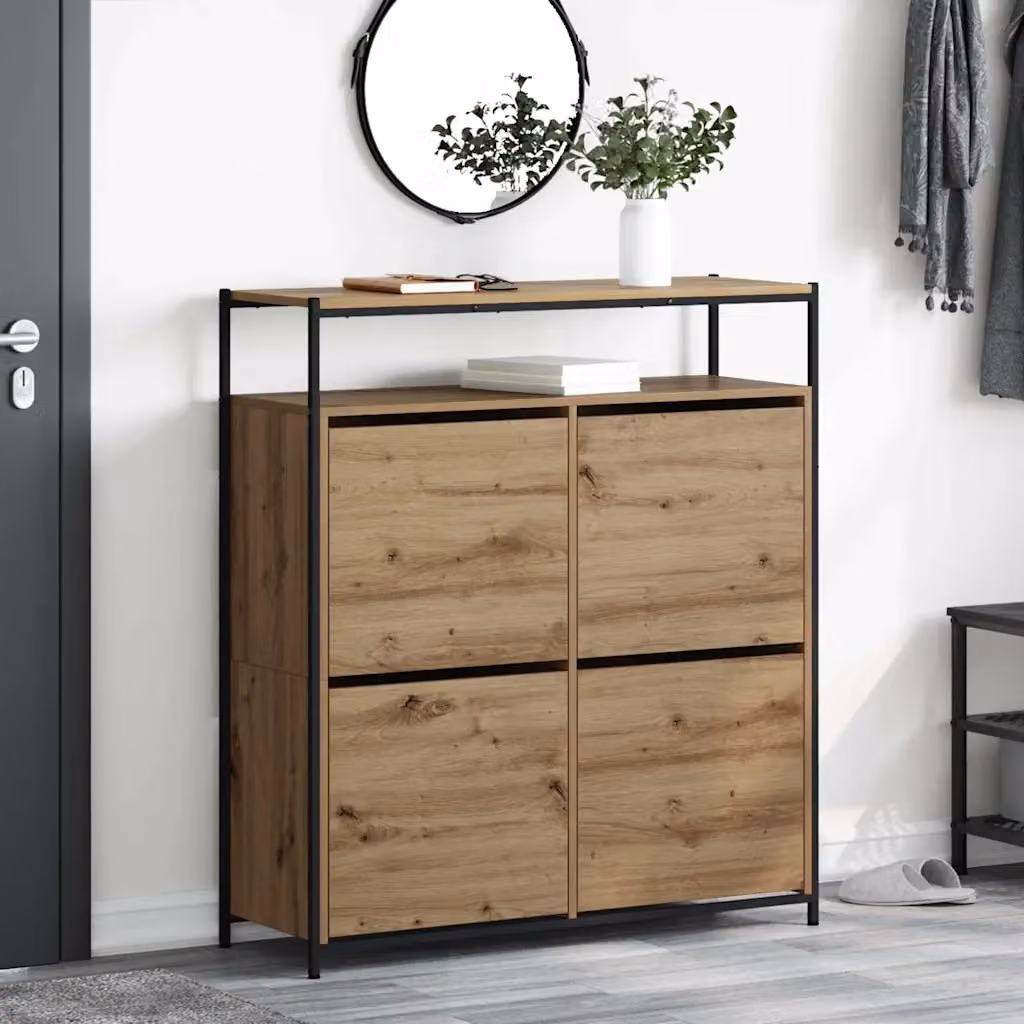 Mobile per scarpe moderno vidaXL in legno e metallo, L: 100 cm, P: 34 cm, H: 112 cm – 1