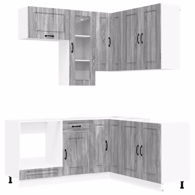 Set di mobili da cucina KALMAR, 8 pezzi, colore grigio Sonoma, realizzato in materiale simile al legno
