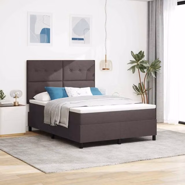 Letto moderno vidaXL con molle a tasche e testiera imbottita in tessuto marrone, L/P: 140 x 200 cm