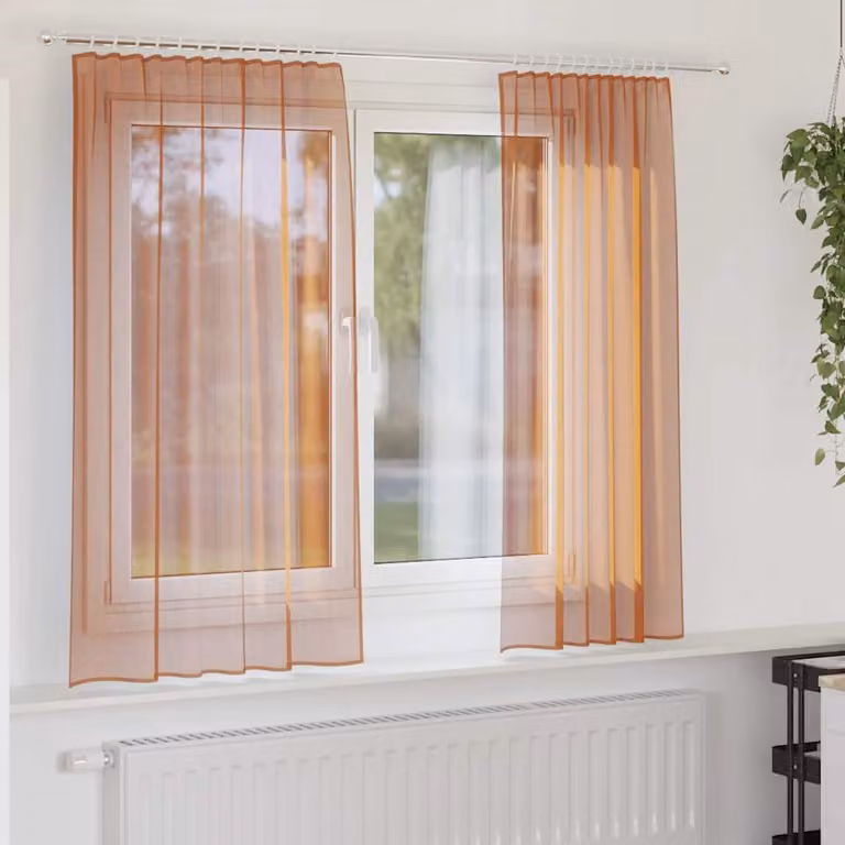 Set di 2 tende in voile semi-trasparenti vidaXL con tasche per asta, colore terracotta, L: 140 cm x H: 175 cm