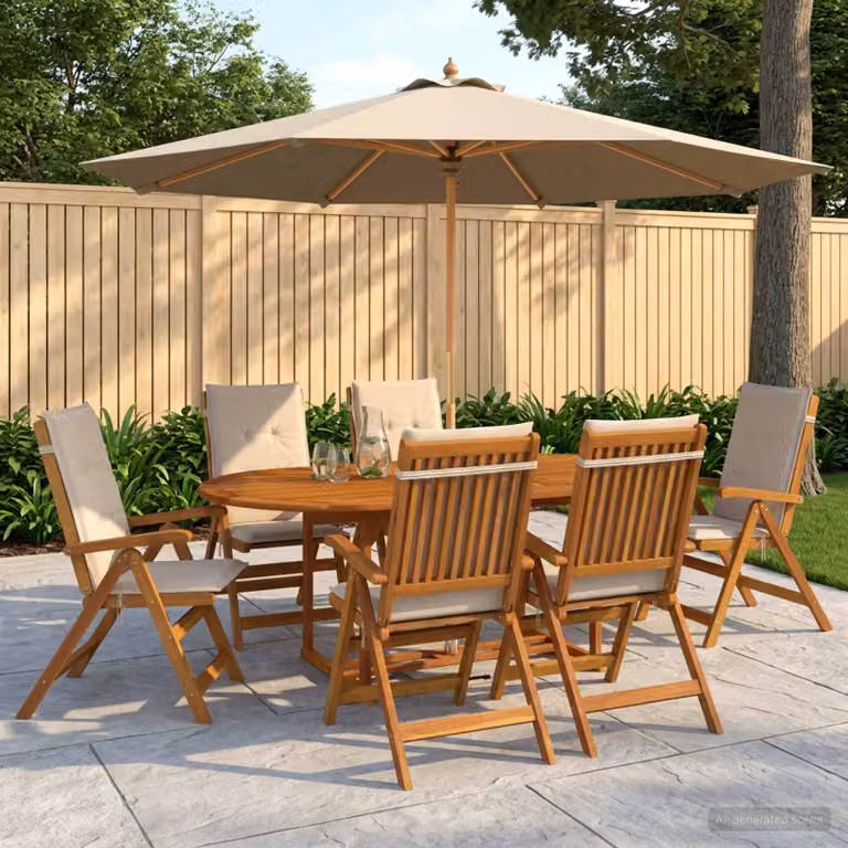 Set da pranzo da giardino vidaXL in legno di acacia naturale composto da 7 pezzi