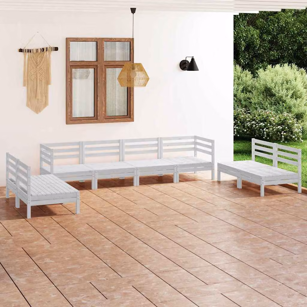Set di divani da giardino vidaXL 8 pezzi in legno di pino bianco con cuscini inclusi