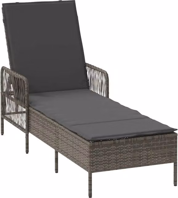 Lettino da sole in polyrattan grigio con poggiatesta regolabile per giardino e terrazza L/P/H: 200 x 55 x 92 cm – 1