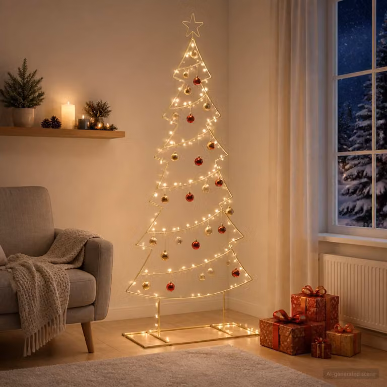 Albero di Natale moderno vidaXL KUOPIO in metallo color oro, Altezza: 180 cm