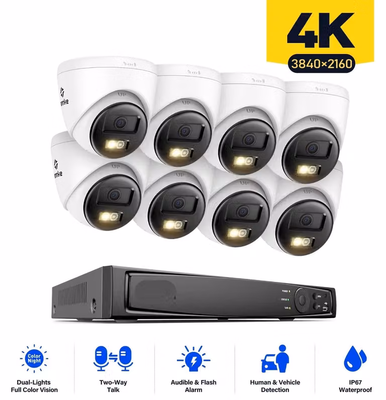 Kit di sicurezza - Sistema di installazione per telecamere a 8 canali - Videosorveglianza - Sicurezza 4K - Telecamere da 8 megapixel