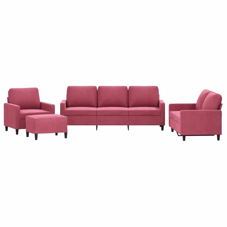 Set di Divani 4 pz con Cuscini Rosso Vino in Velluto