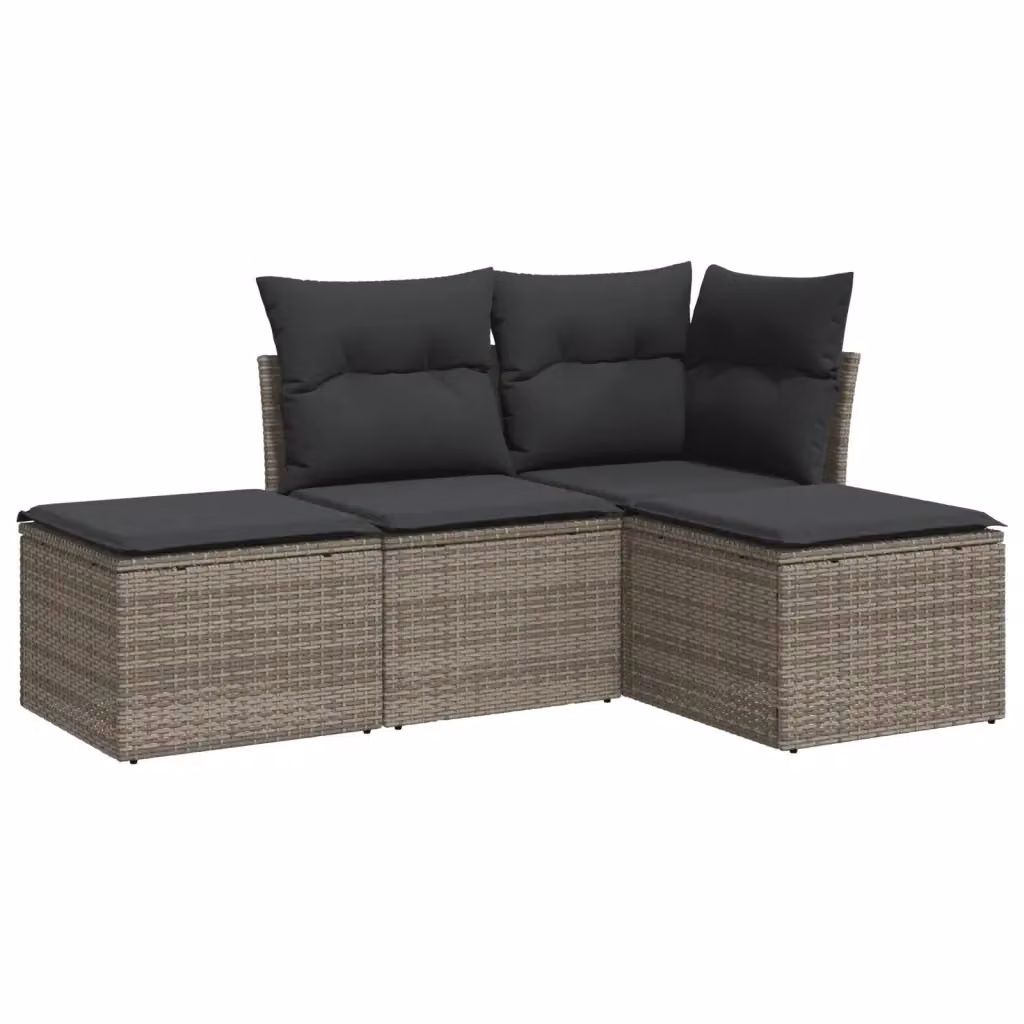 vidaXL Set Divani da Giardino 4 pz a Forma a L con Cuscini in Polyrattan Grigio – 2