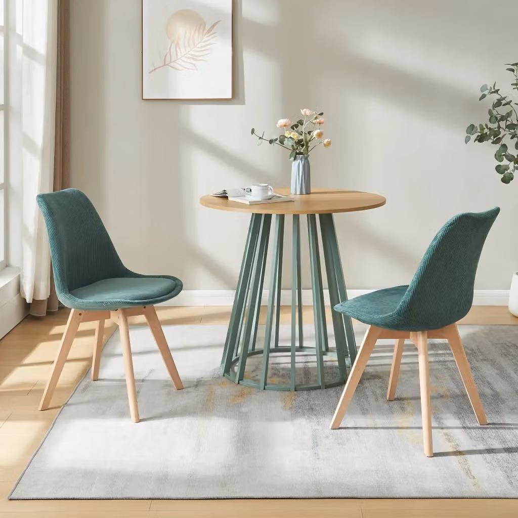 Set di 6 sedie da sala da pranzo en.casa con seduta imbottita in velluto a coste verde scuro e gambe in legno di faggio – 2