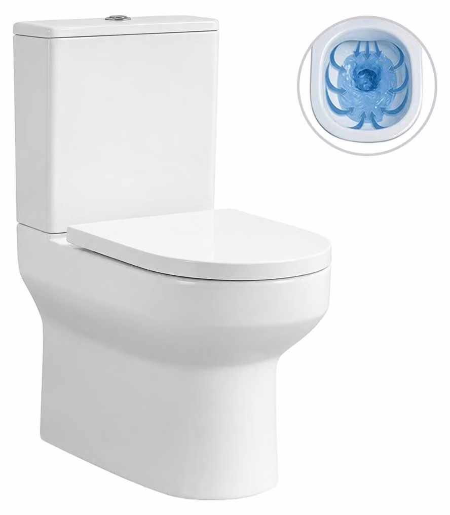 WC combinato Vereto, senza bordo (Rimless) - scarico senza interruzioni + sedile in PP - bianco lucido - 80,5x37,5 cm