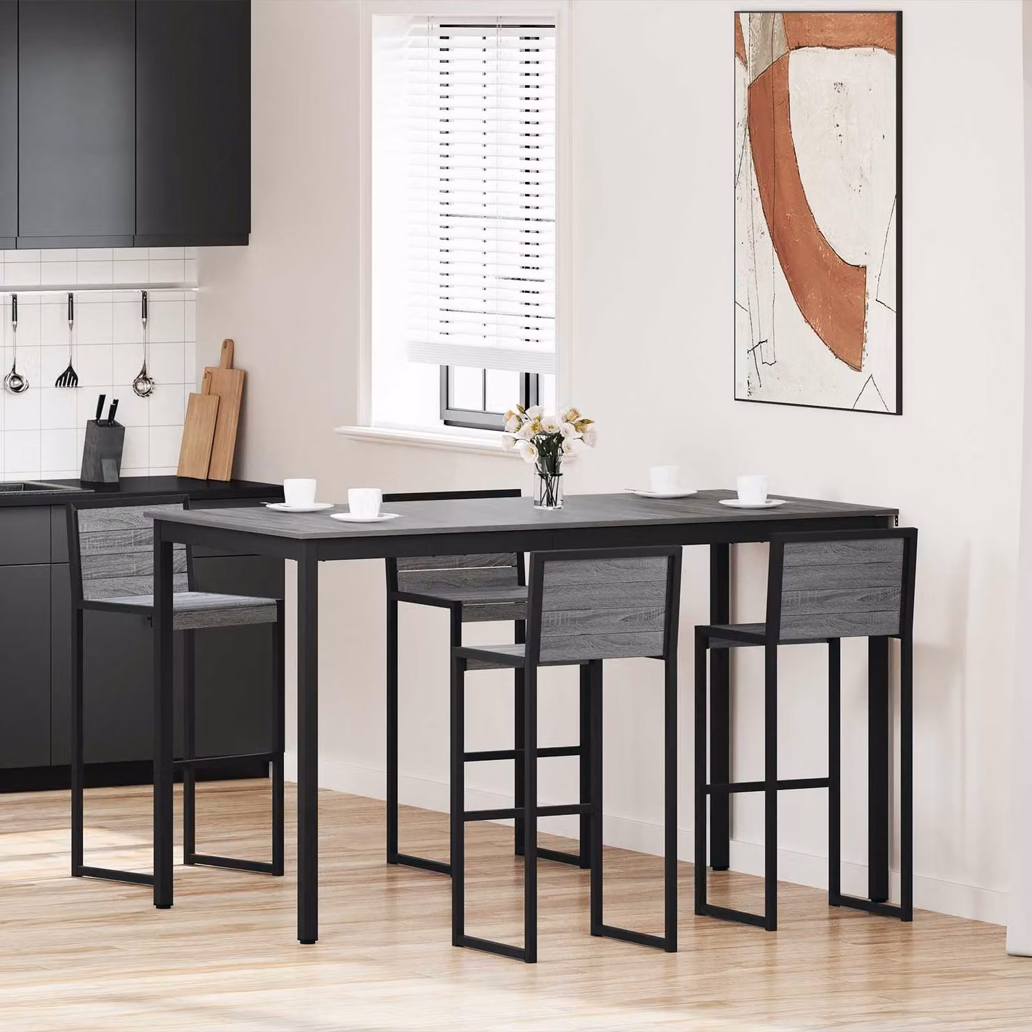 vidaXL Tavolo Bar Moderno Rettangolare in Legno Ingegnerizzato e Metallo, Colori Nero e Grigio, L: 180 cm, P: 90 cm, H: 105 cm