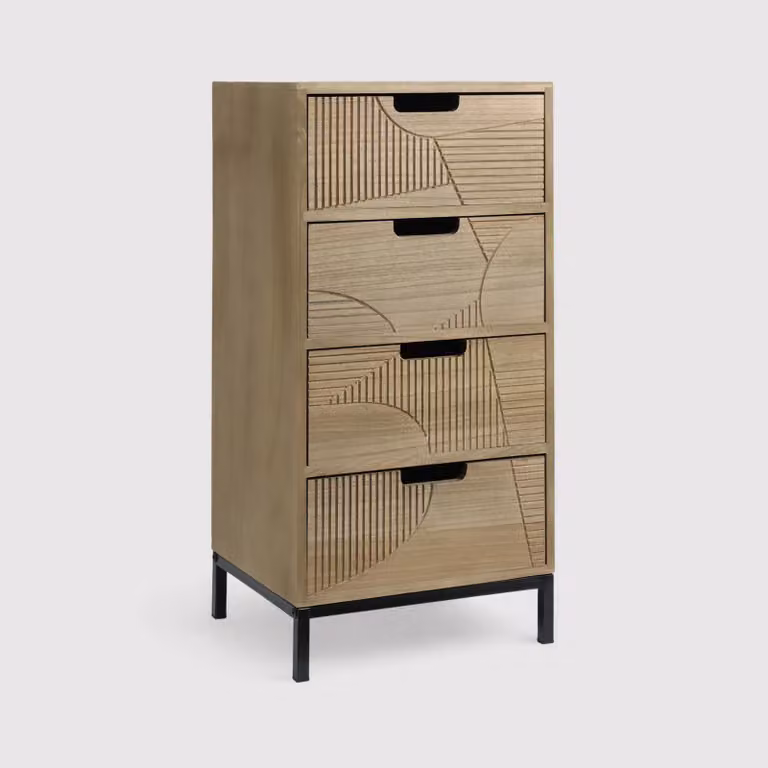 Goethea - Cassettiera in stile scandinavo con 4 cassetti intagliati