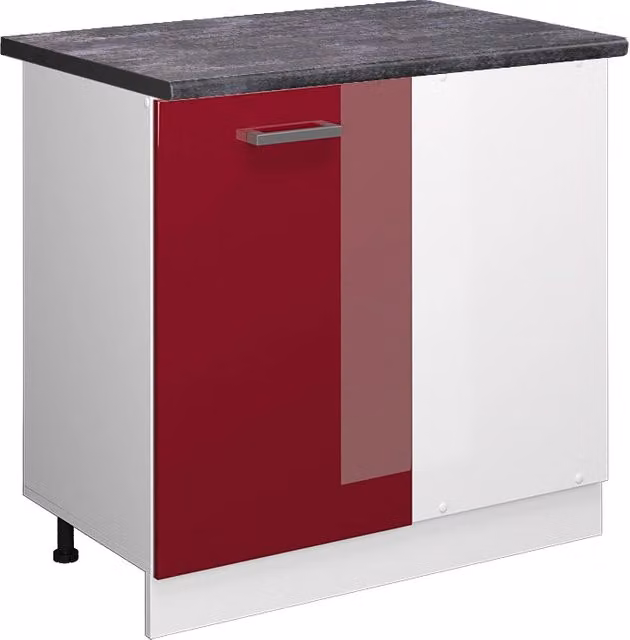 Mobile ad angolo cucina R-Line Rosso lucido/Bianco 86 cm, PL Antracite Vicco