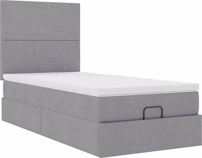 Pouf Letto con Materasso Grigio Chiaro 90x200 cm in Tessuto