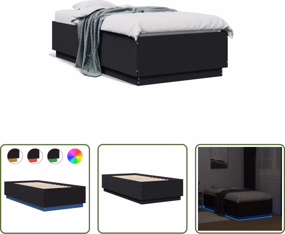 The Living Store Giroletto con LED nero 90x190 cm Materiale a base di legno