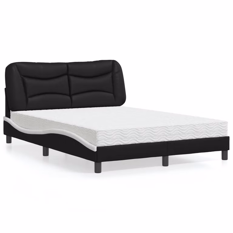 Letto con Materasso Hvar vidaXL in Similpelle Nero e Bianco L/P/H: 140 x 190 cm