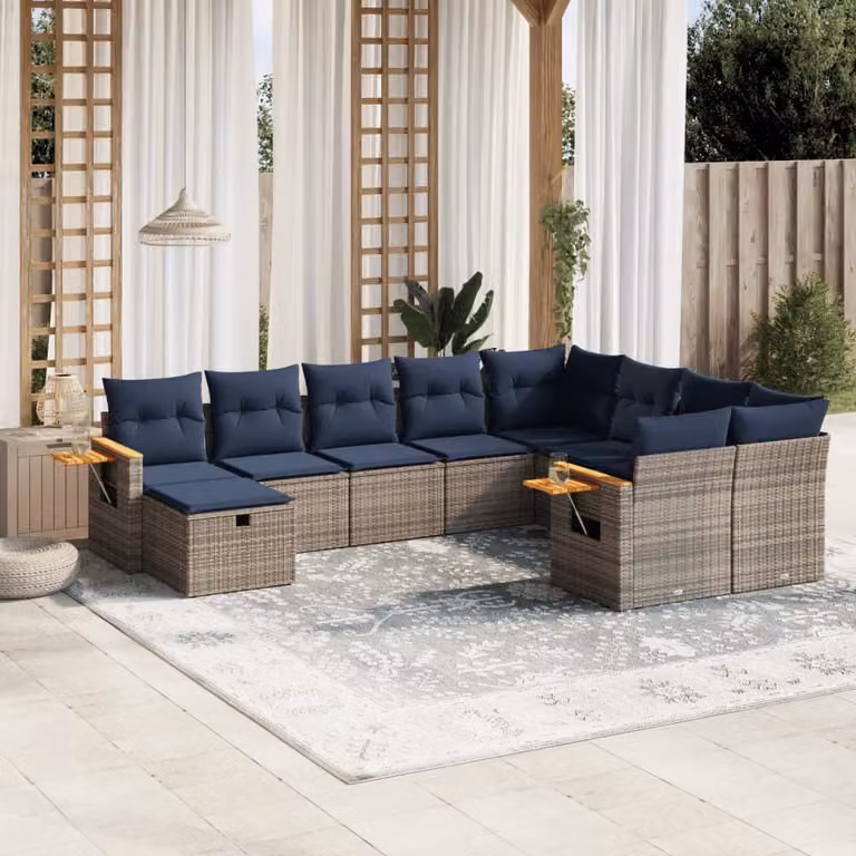 Maison Exclusive - Set Divani da Giardino 10 pz con Cuscini Grigio in Polyrattan