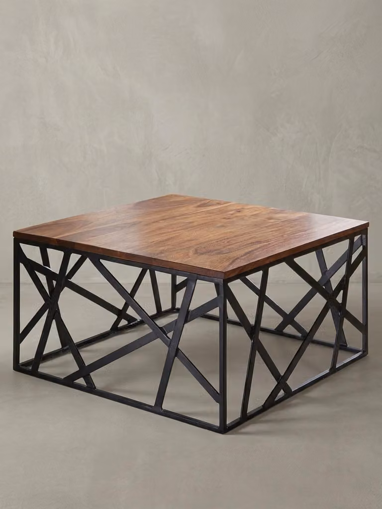 Tavolino BAKAL 60x35x60 cm Legno massello di sheesham / metallo Tavolino da salotto, tavolino da soggiorno di design in stile industriale, tavolino da salotto marrone / nero, tavolino da caffè di design massiccio, tavolino quadrato