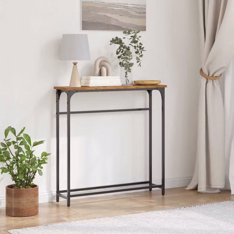 vidaXL Tavolo consolle in stile industriale in legno e metallo, marrone, L 75 cm x P 19,5 cm x H 75 cm