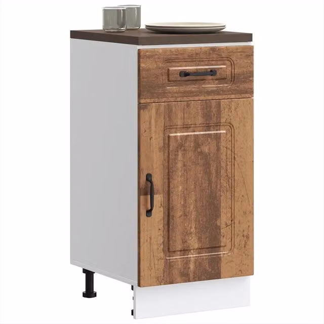 Mobile Base da Cucina Kalmar Design Mania in Legno Vecchio Marrone con Ante a Battente e Cassetti L/P/H: 96,99 x 46,0 x 81,5 cm