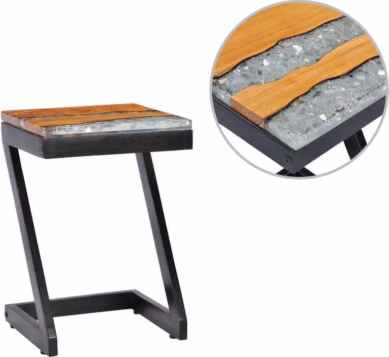 vidaXL Tavolino 30 x 30 x 50 cm in legno massiccio di teak e poliresina - Tavolino - Tavolini - Tavolo da salotto - Tavoli da salotto