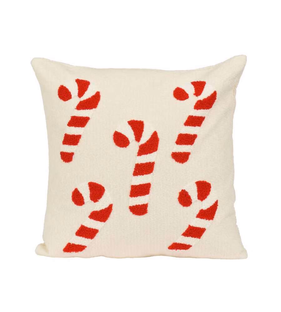 Decoris Cuscino Natalizio 45x45 cm Bianco con Bastoncini di Zucchero